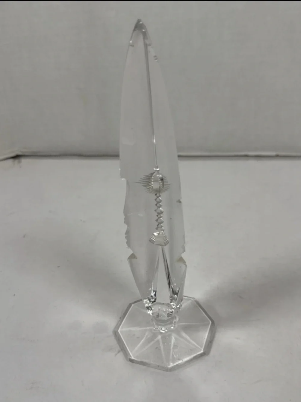Vintage Reverse Cut Crystal Obelisk with Cross Chalice